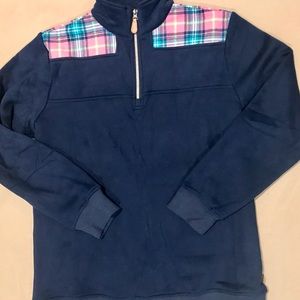 Soft 1/4 Zip Sweatshirt w/ Plaid Shoulder Detail